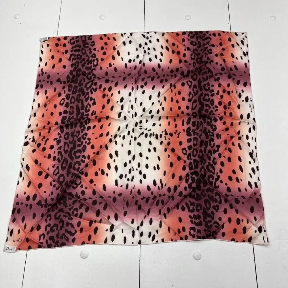 Dior Red White Leopard Printed Square 70 Scarf Women One Size NEW *